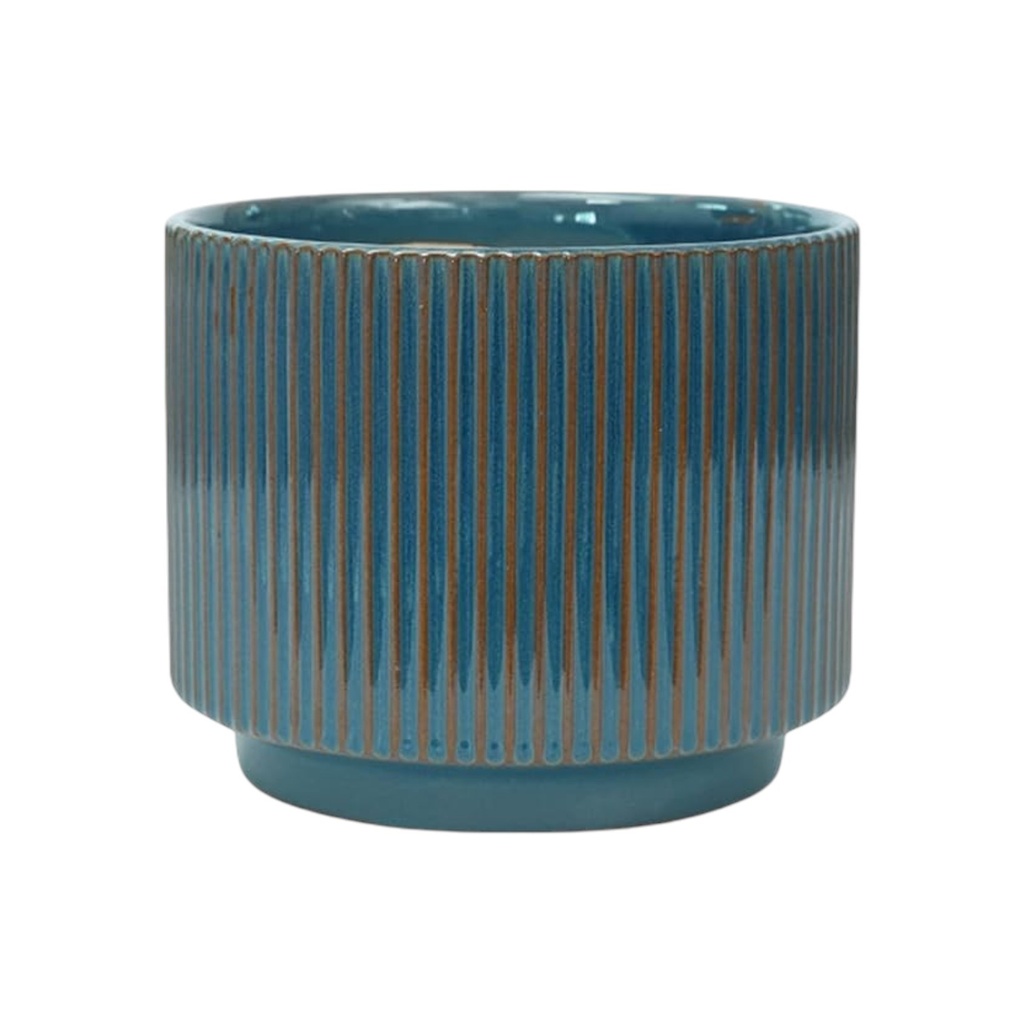 MACETA LINEAS TURQUESA CERAMICA MEDIANA 16X14CM SC16243M
