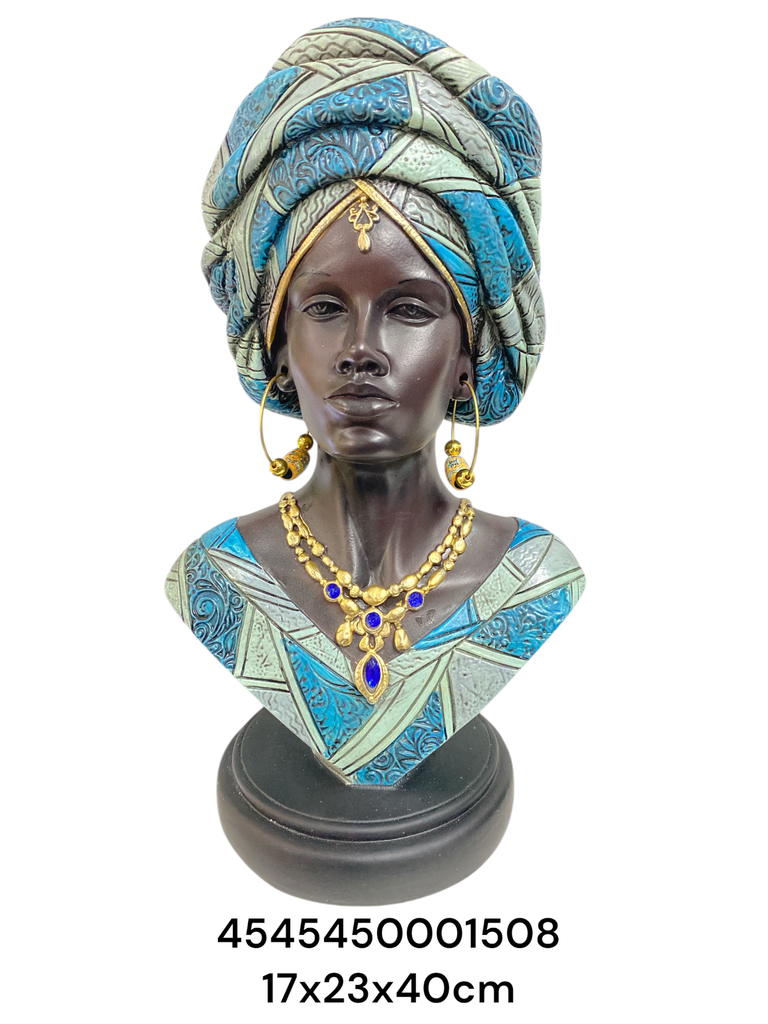 CS8020510 AFRICANA BUSTO TURQUESA ZAUL 17X23X40CM