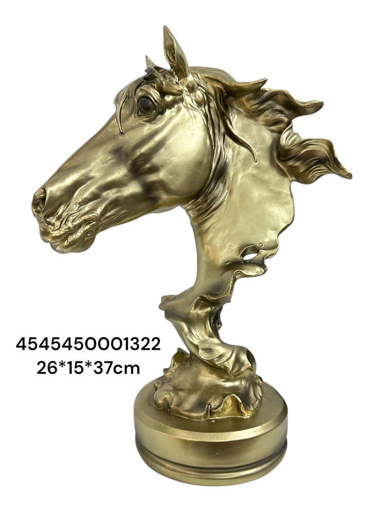 CS8180026 CABALLO BUSTO DORADO 26X15X37CM