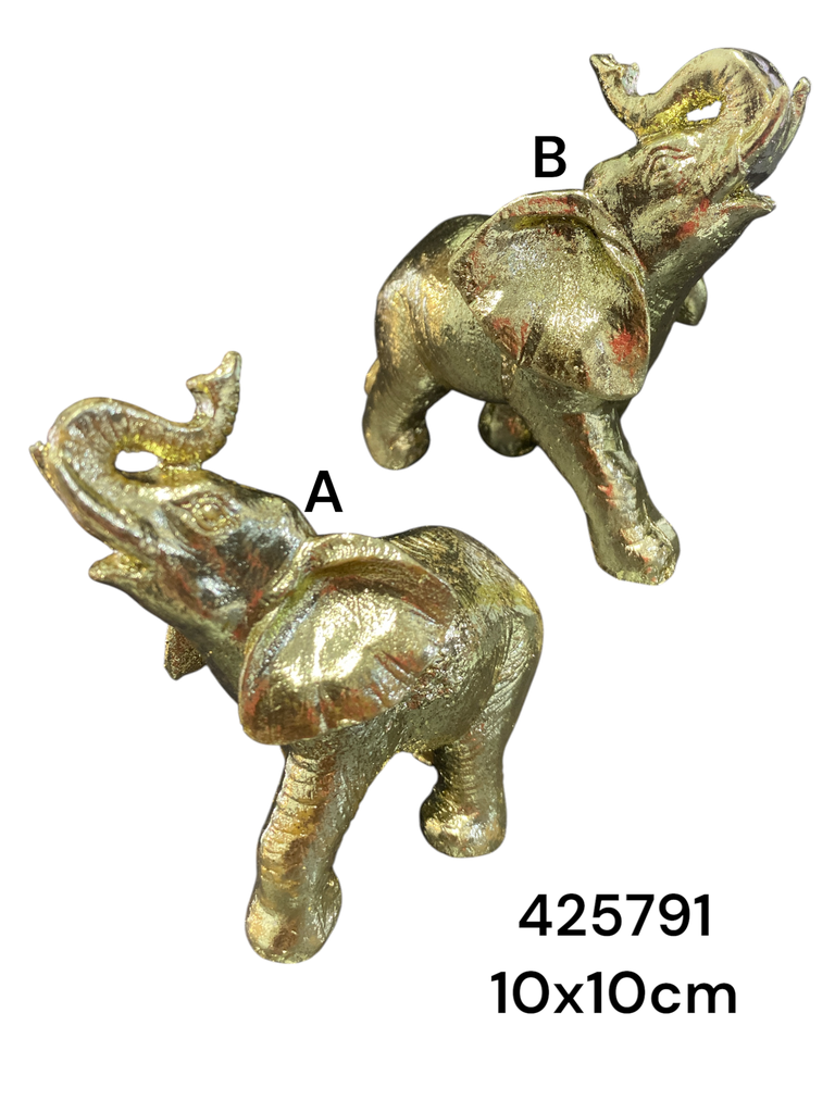 ES25314 ELEFANTE POLIRESINA DORADO 10X10 CM