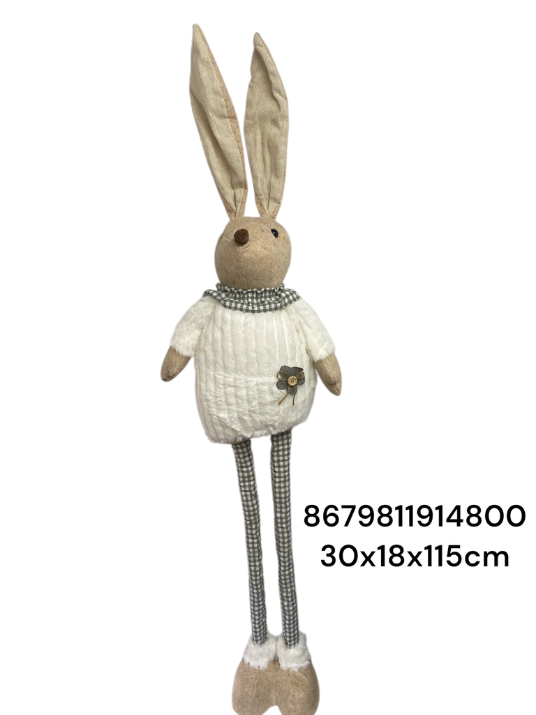 CONEJO PASCUA BEIGE/CAFE CUADROS PIERNAS LARGAS 30X18X115CM