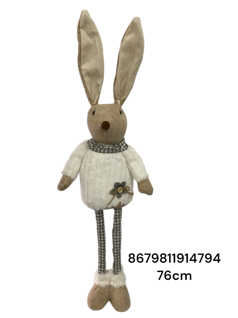CONEJO PASCUA BLANCO A CUADROS PIERNAS LARGAS 76CM