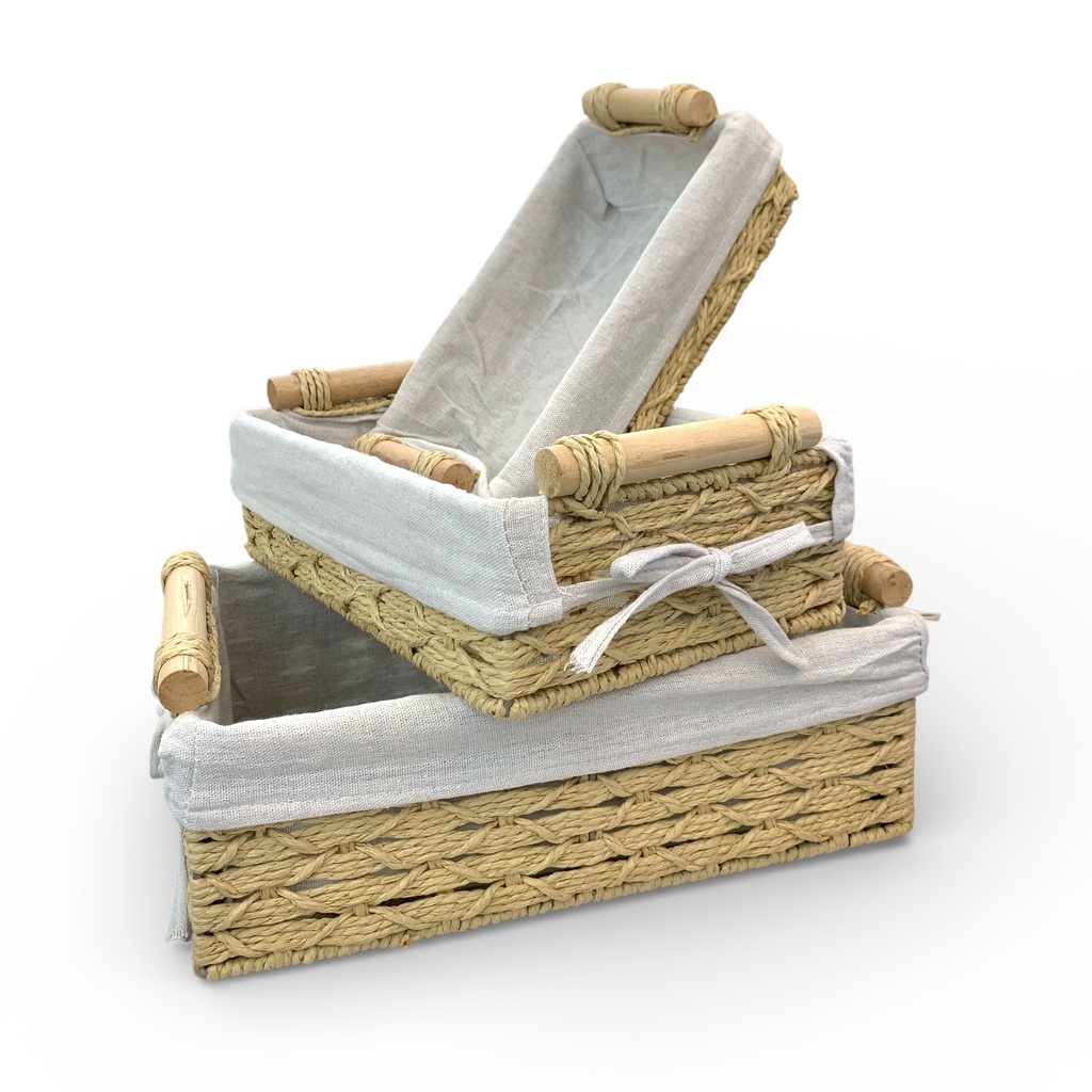 SET DE 3 CANASTAS RECTANGULAR TEJIDA P:27X9X16CM, M:31X11X20CM, G:35X12X24CM - PT543 