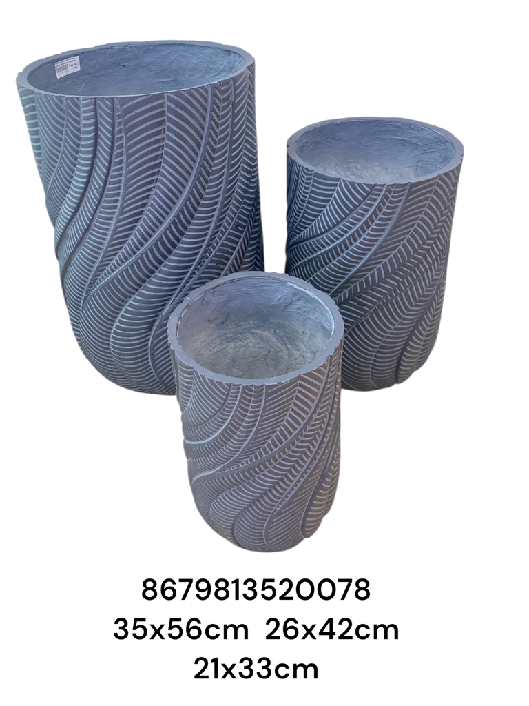 SET DE 3 MACETAS TEXTURIZADO HOJAS NEGRO 35X56CM, 26X42CM, 21X33CM