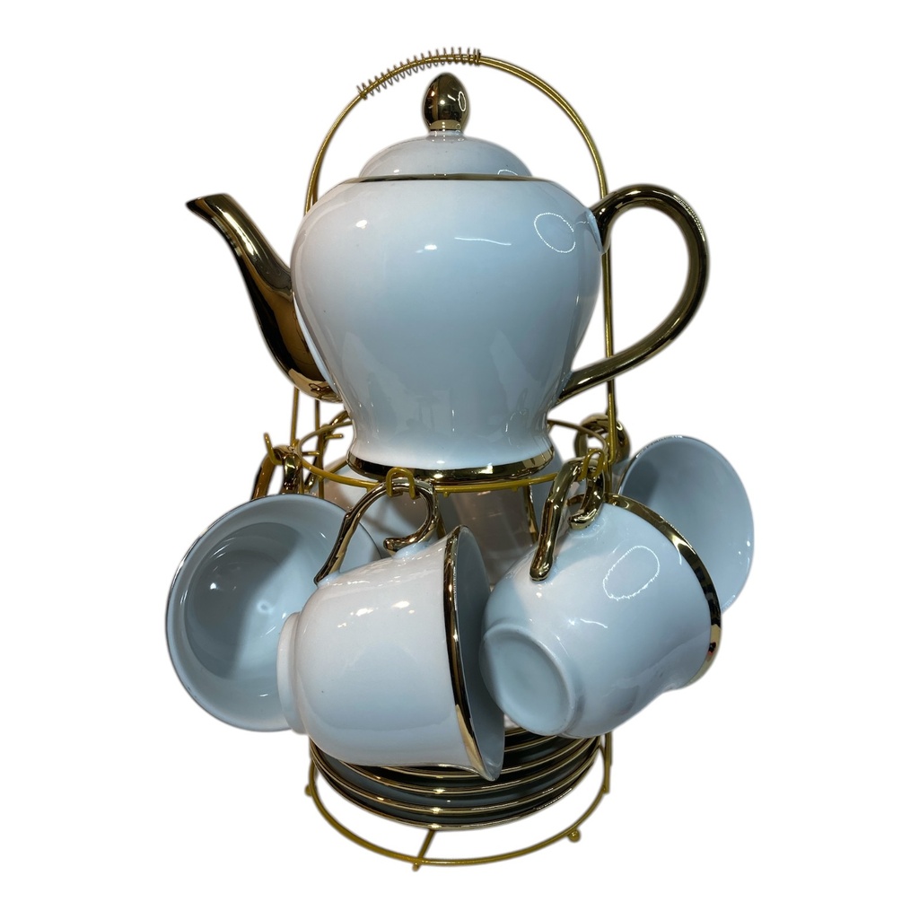 SET PARA TÉ CERAMICA 14PZ. TAZA 230ML(9X7.2CM), TETERA 1100ML(18X35CM), PLATO 14X2CM 