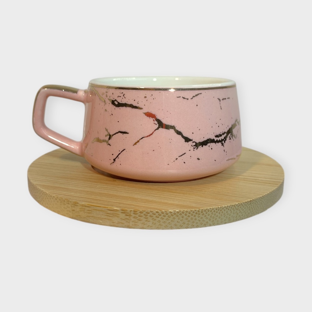 SETX6 DE TAZA CERAM 8.5X4 CM C/PLATO BAMBU 11CM 