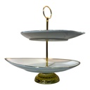 PORTA BOCADITOS DE PORCELANA 2 PISOS 27X26CM