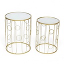 SET DE 2 MESAS DE HIERRO CON BASE DE ESPEJO 38X52 CM Y 32X46CM