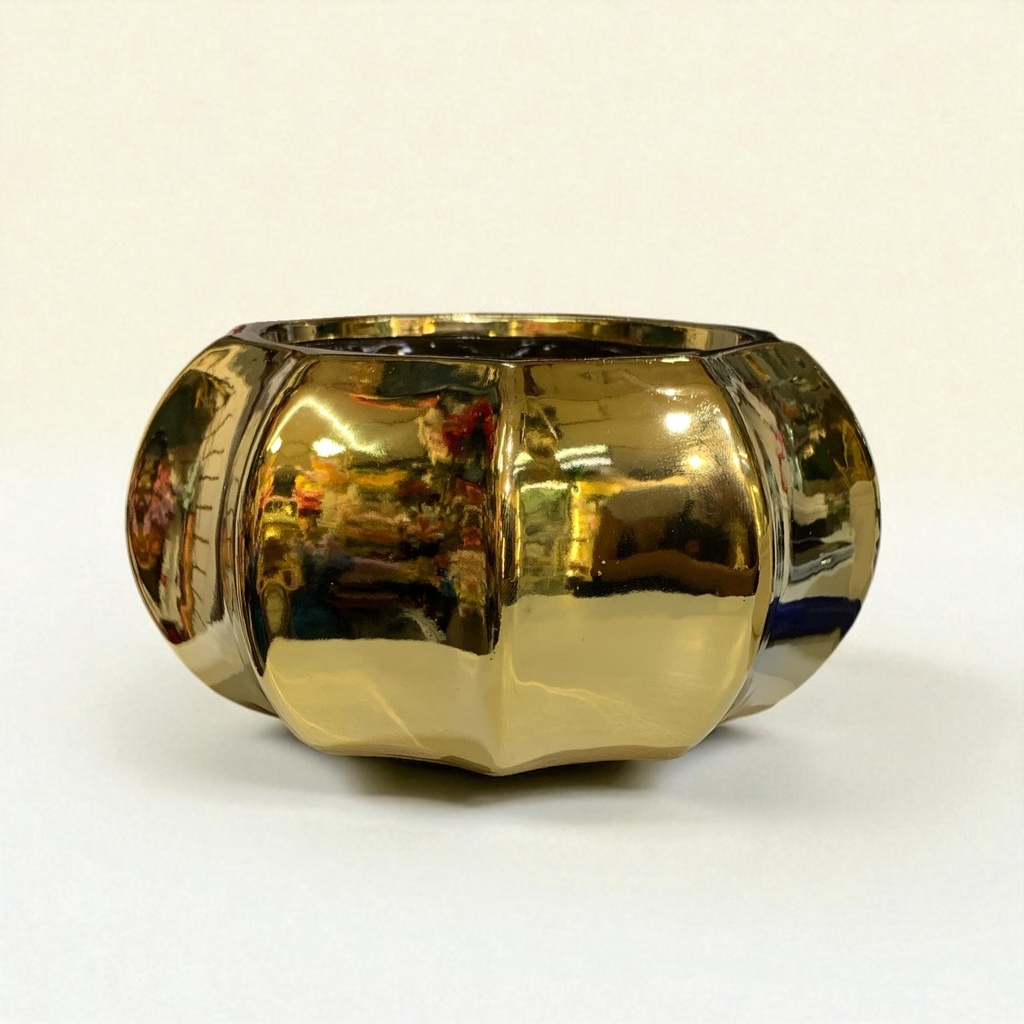 MACETA DORADA HEXAGONAL 18*9CM