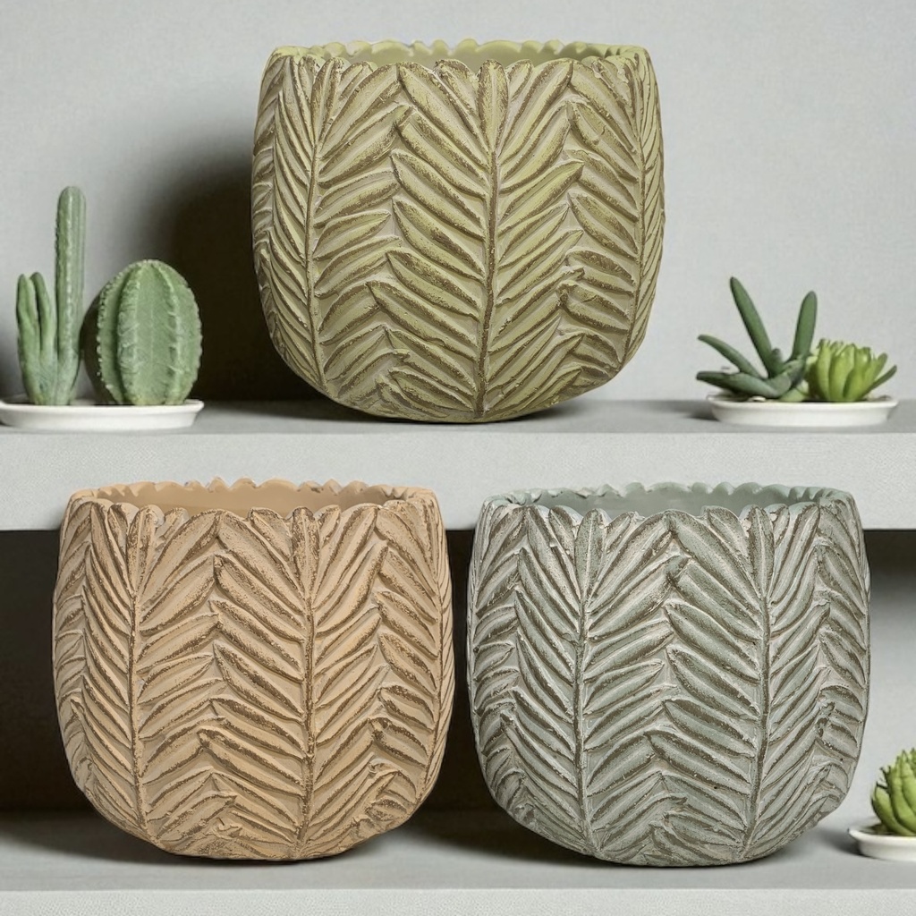 MACETA HOJAS 3 COLORES 13X15.5CM