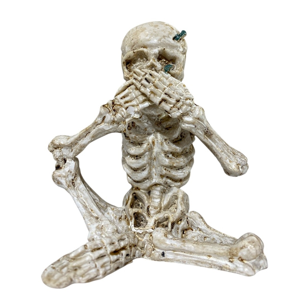 CALAVERA SENTADA, CALLAR, POLIRRESINA 13X12X12CM