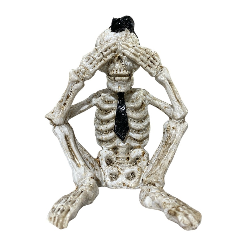 CALAVERA SENTADA, VER, POLIRRESINA 13X12X12CM