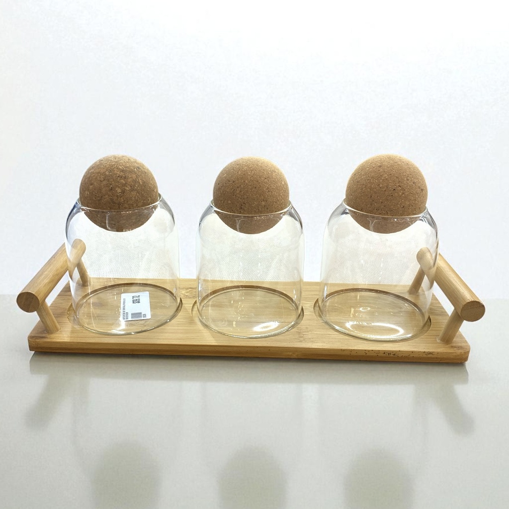 ESPECIEROS DE CRISTAL/CORCHO X3 35X12X15CM