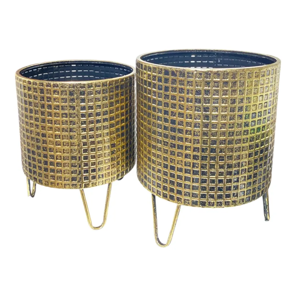 MACETA DORADA METALICAS SETX2 30X38CM Y 28X34CM