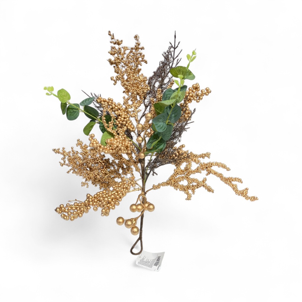 RAMA BERRIES DORADA+EUCALIPTO 55CM