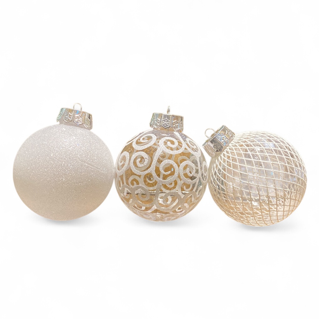 ESFERA NAVIDAD 12CM SETX3 BLANCA/TRANSPARENTE REF:ES26661 13X37X12CM