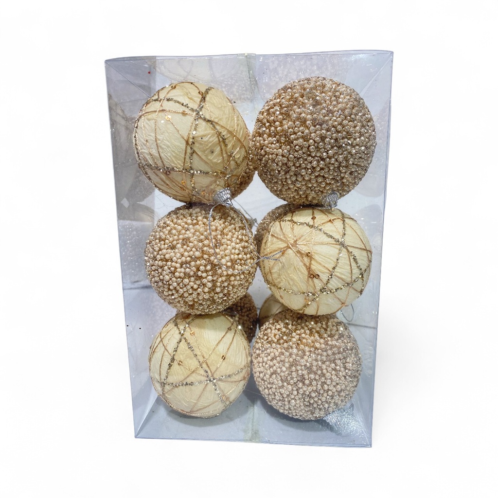 ESFERA NAVIDAD, BEIGE/CHAMPAGNE SETX12PZ. REF:ES26660  15.5X1.5X24CM Ø8CM