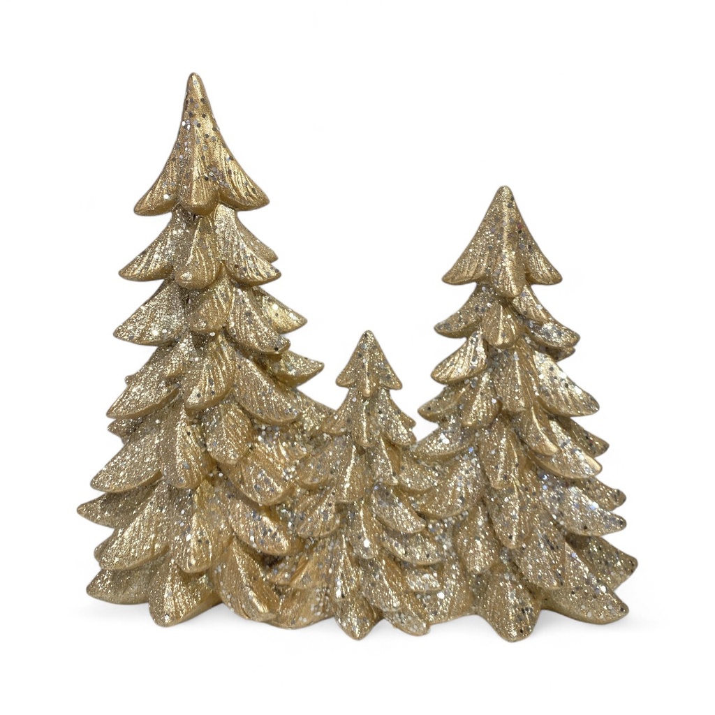 BOSQUE DE ARBOLES DE NAVIDAD, CHAMPAGNE, RESINA, TG632882. 30X12X28CM