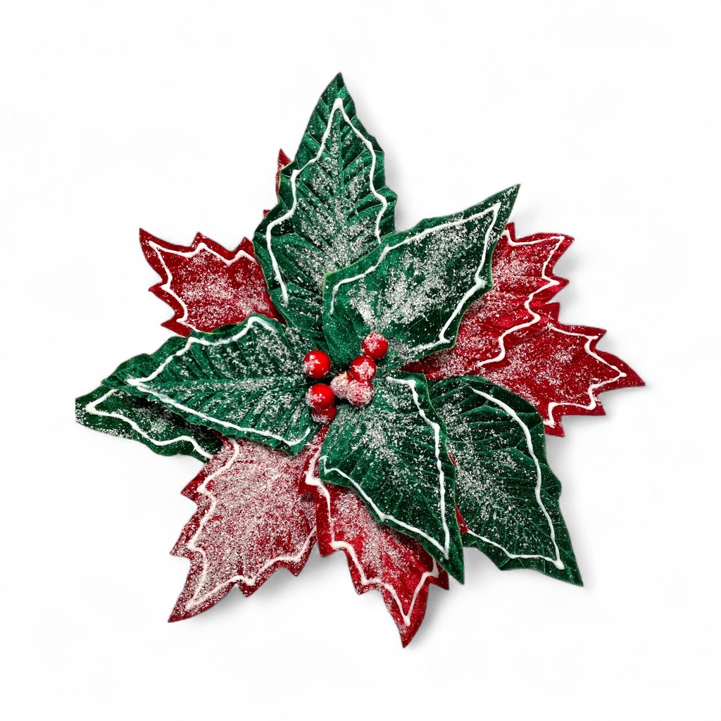 FLOR NAVIDEÑA ROJO/VERDE NEVADA, REF:ES26620 30X25CM