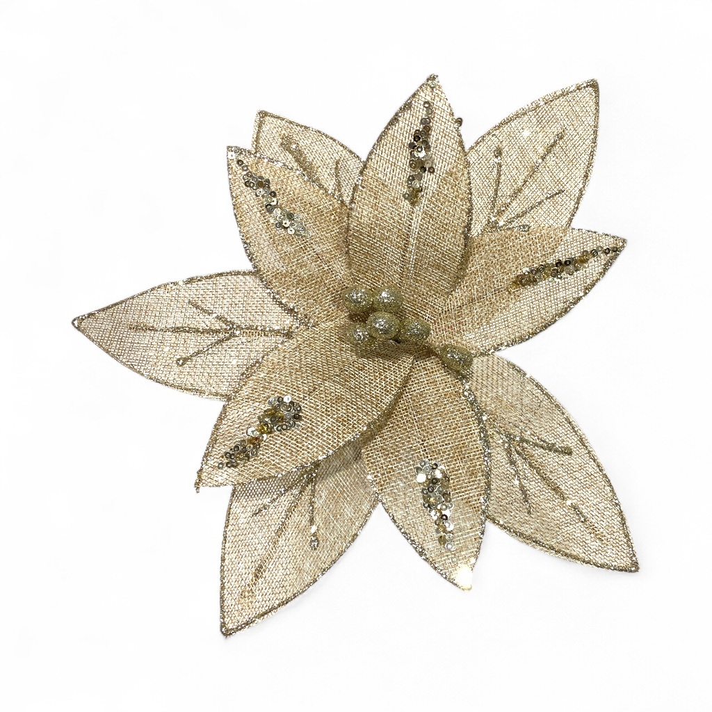 FLOR NAVIDEÑA YUTE/DORADO, DS-2023851/DS2023853 Ø28CM ALTO 20CM