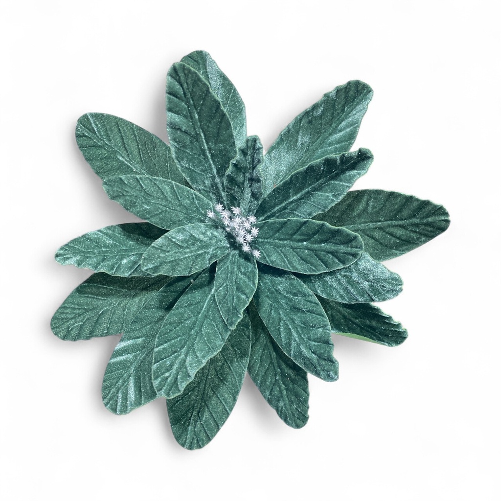 FLOR NAVIDEÑA VERDE GAMUZADA, REF:LG-2546, 33X28CM