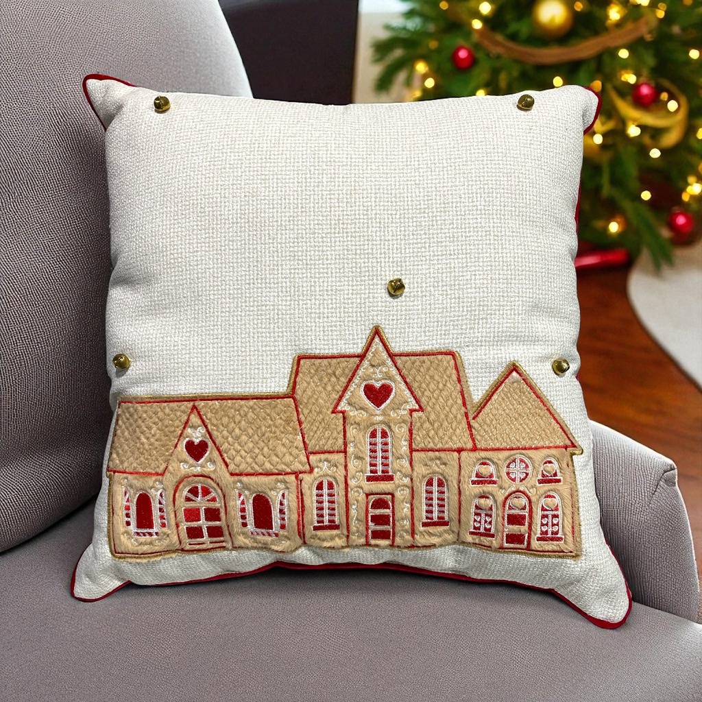COJIN NAVIDEÑO CASITAS JEGIBRE CRUDO, 45X45CM