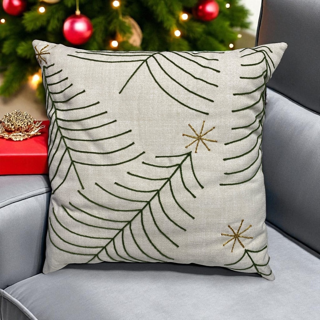 COJIN NAVIDEÑO ARBOLES ENCONTRADOS VERDES/BEIGE, 45X45CM