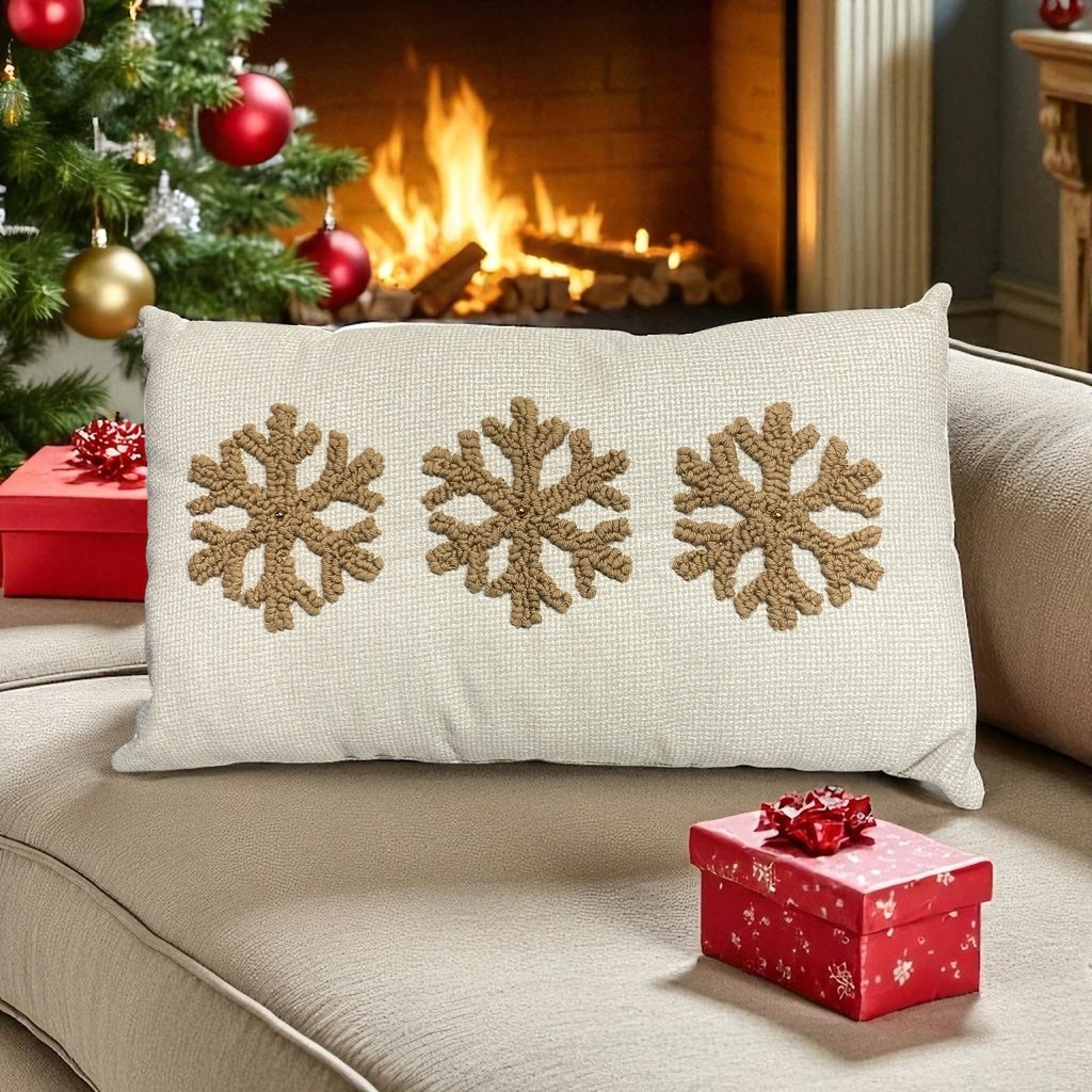 COJIN NAVIDEÑO COPOS HABANOS TUFTING ARENA, 30X50CM