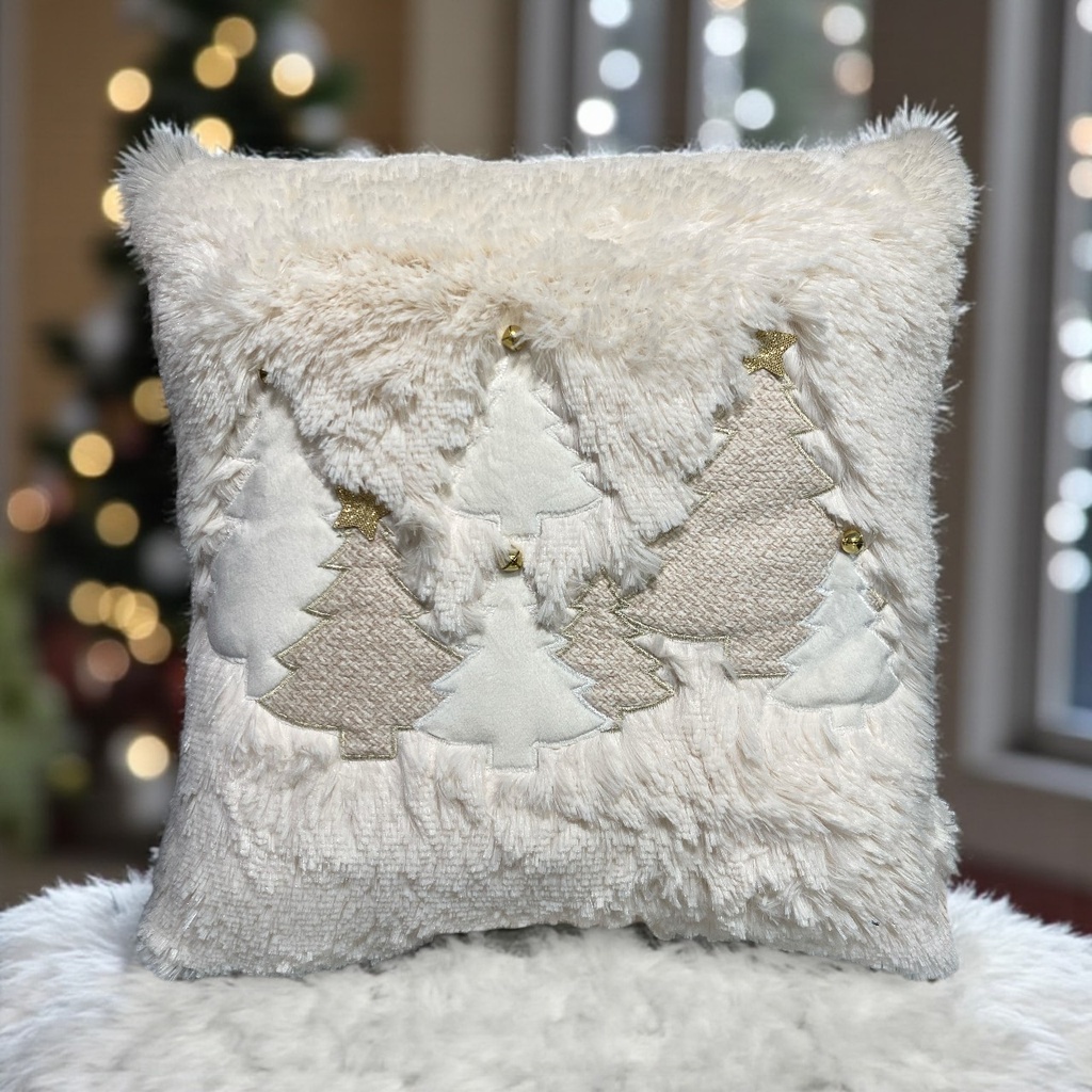 COJIN NAVIDEÑO ARBOLES EN RELIEVE Y TEXTURAS BEIGE, 45X45CM