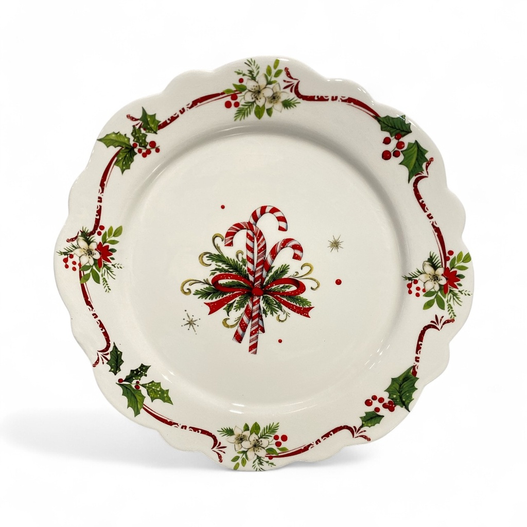 PLATO NAVIDEÑO, BASTONES ROJOS, DOLOMITA, REF:HP11C-SD278.  21X1.7CM