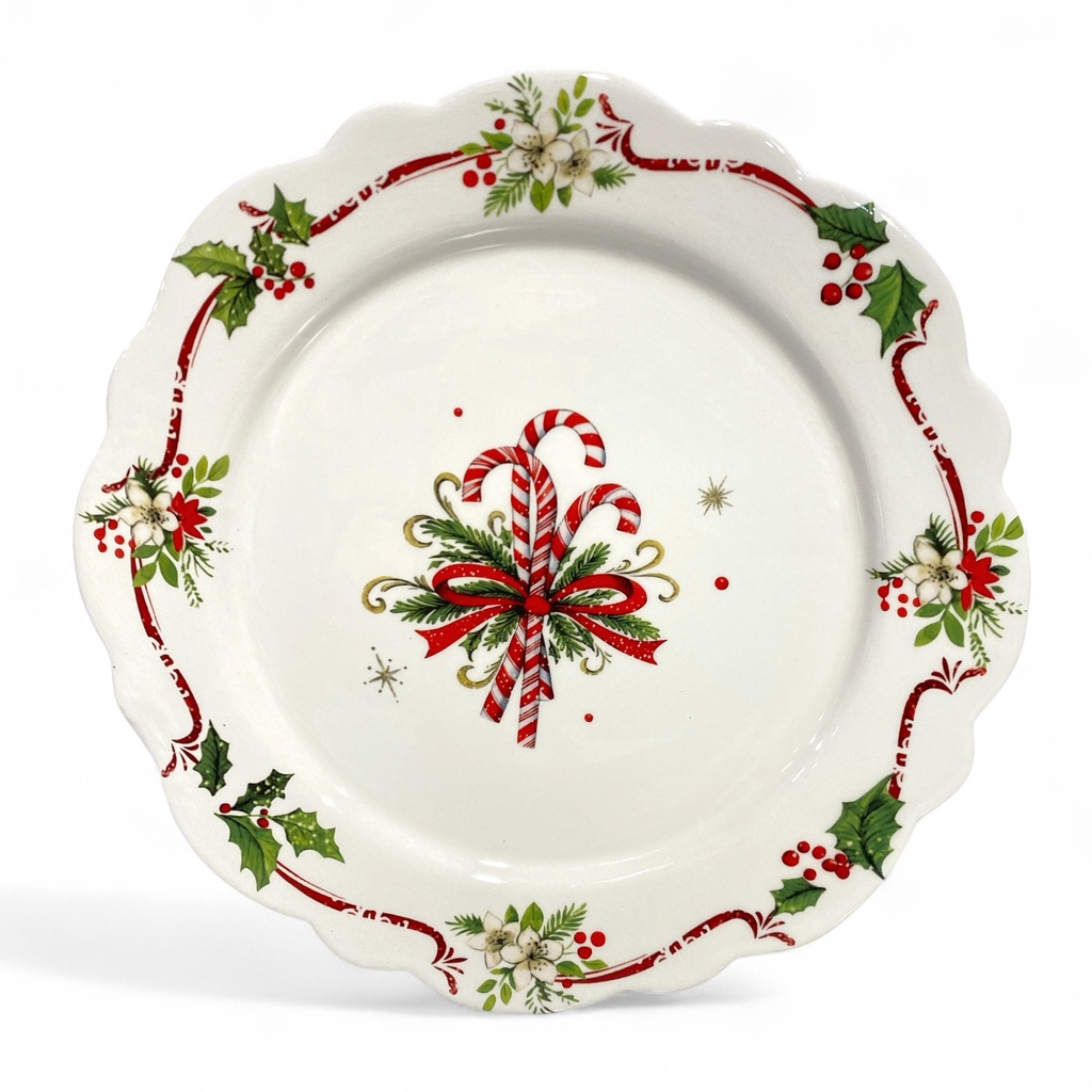 PLATO NAVIDEÑO, BASTONES ROJOS, DOLOMITA, REF:HP11A-SD278.  27X2.3CM