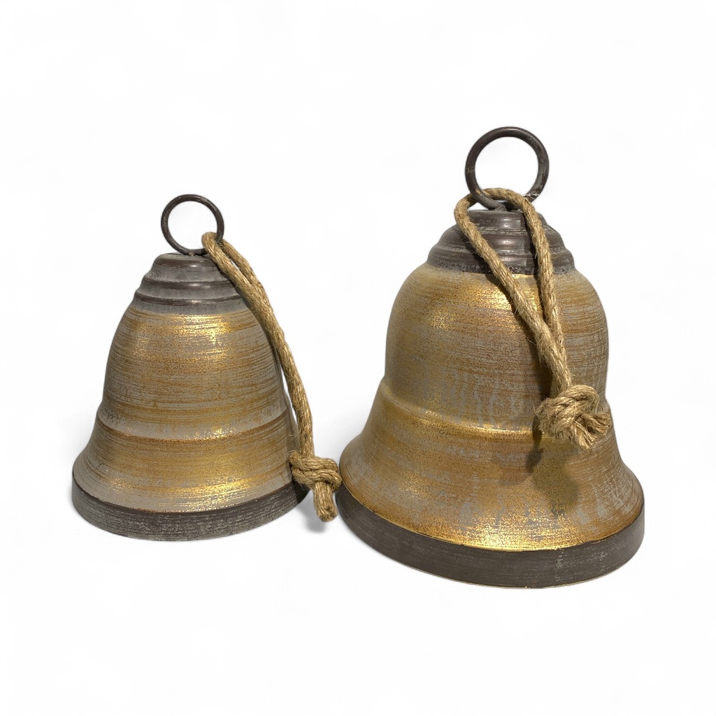 CAMPANA METALICA VINTAGE DORADO/CAFE, SETX2PZ. 23X30CM Y 18X23CM