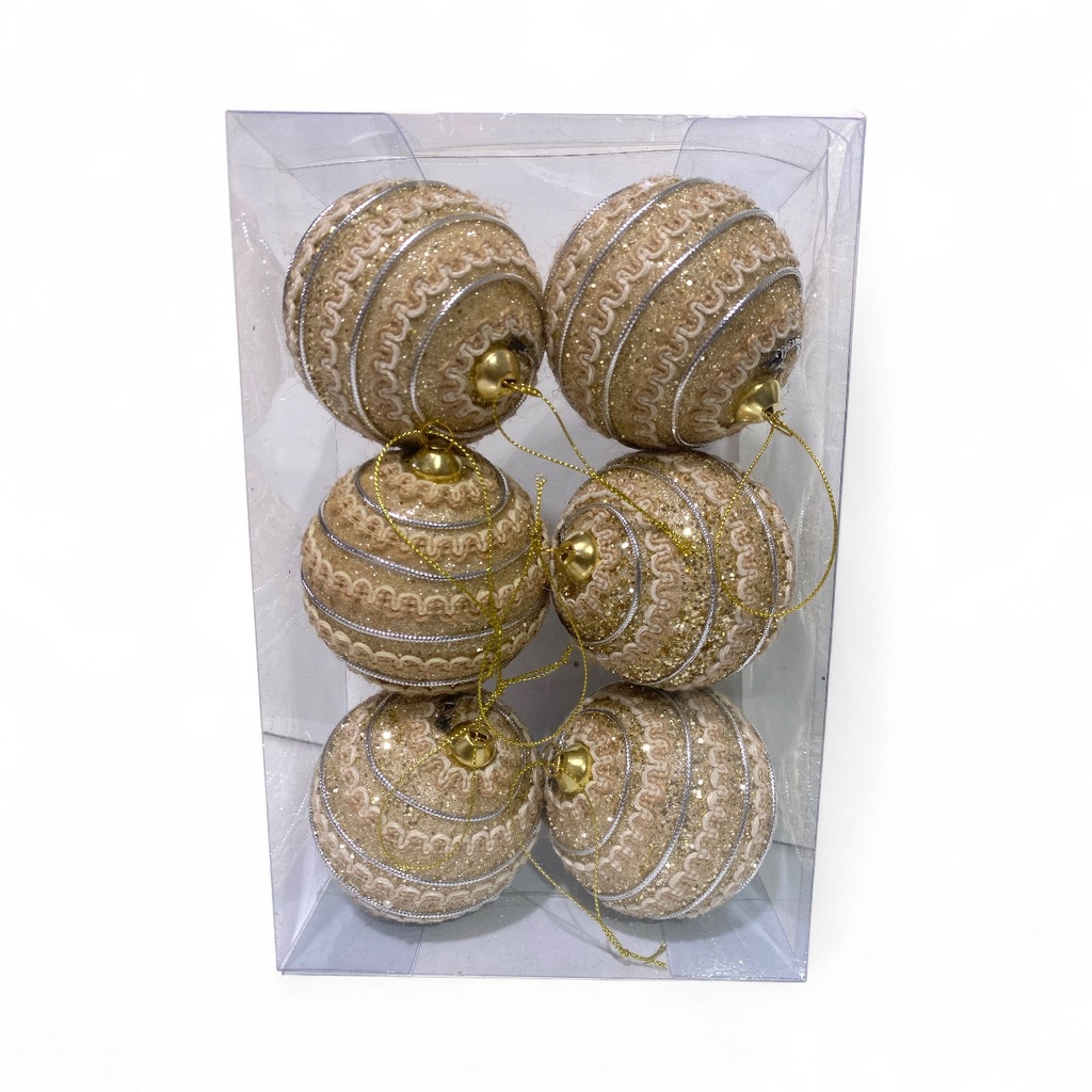 ESFERA NAVIDAD 8CM YUTE/PLATA SET X6PZ.