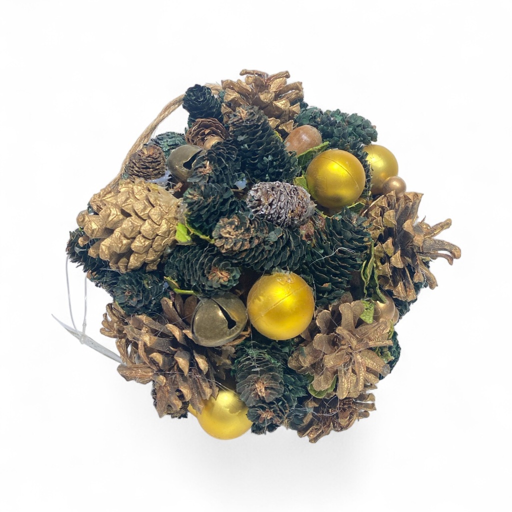 COLGANTE DE PINO Y CASCABEL VERDE/DORADO Ø20CM