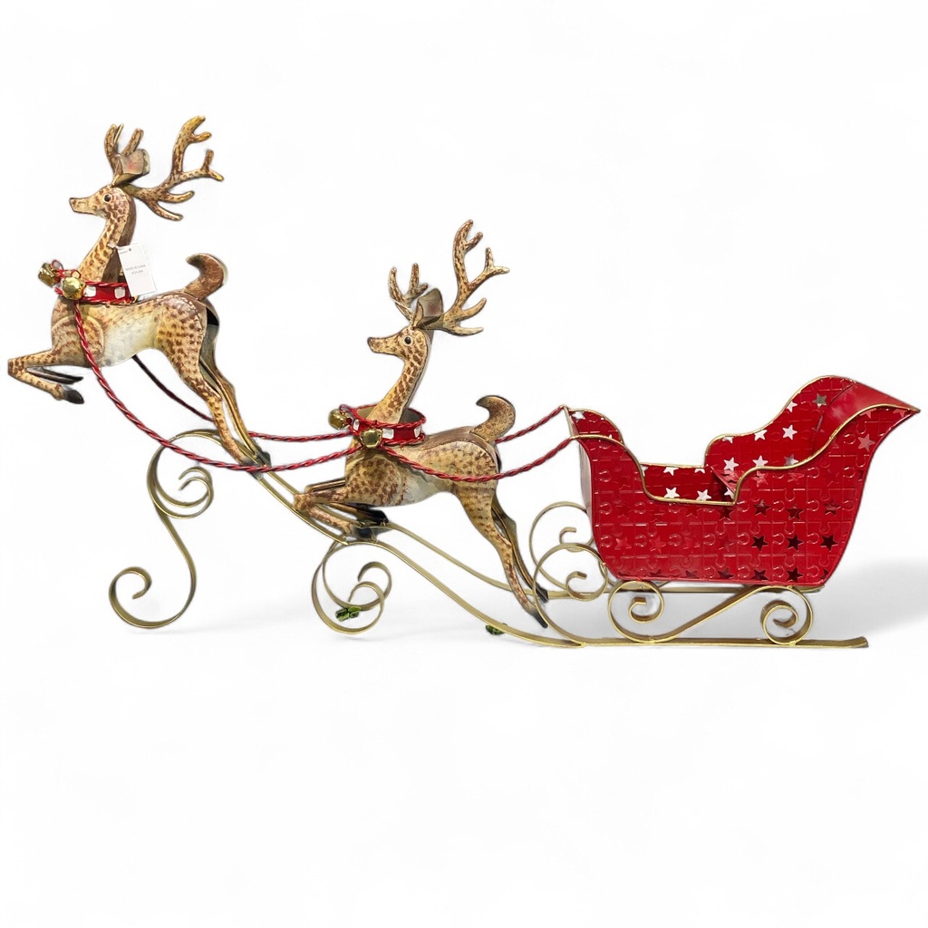 TRINEO NAVIDEÑO METALICO ROJO/DORADO 90X15X50CM