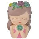 ADORNO RESINA NIÑA CON FLORES 13X12X18CM REF:HM0942