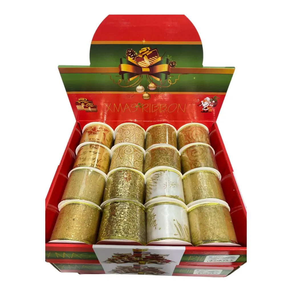 CINTA NAVIDEÑA DORADA 3YRDS. 6CM DE ANCHO