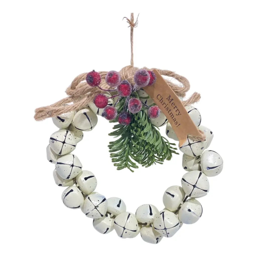 CORONA NAVIDEÑA CASCABELES BLANCOS Ø20CM
