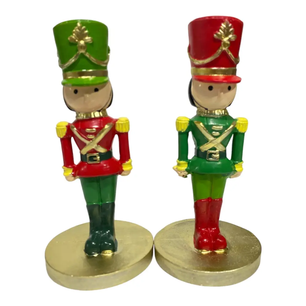 MUÑECO CASCANUEZ CANDELABRO COLORES ROJO/VERDE POLORESINA 6.5X15CM