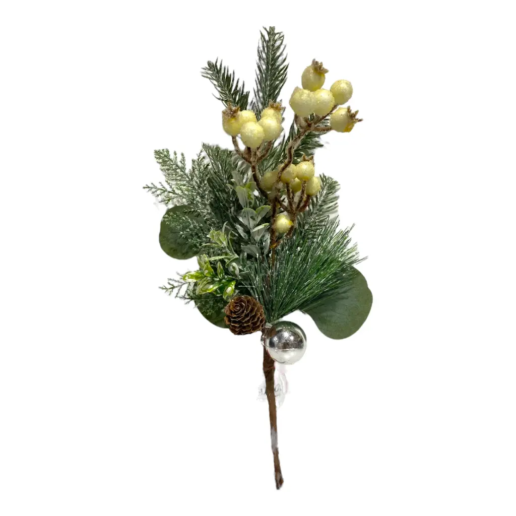 RAMA MIXTA C/BOMBILLO Y FRUTOS BIEGE 37CM