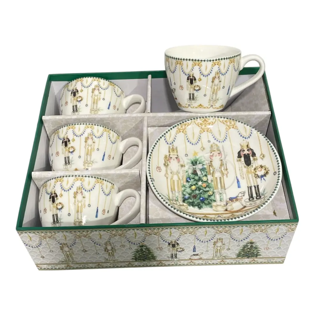 SET DE TAZAS DE TE CASCANUEZ NAVIDEÑA CERAMICA 8PZS. 150CC