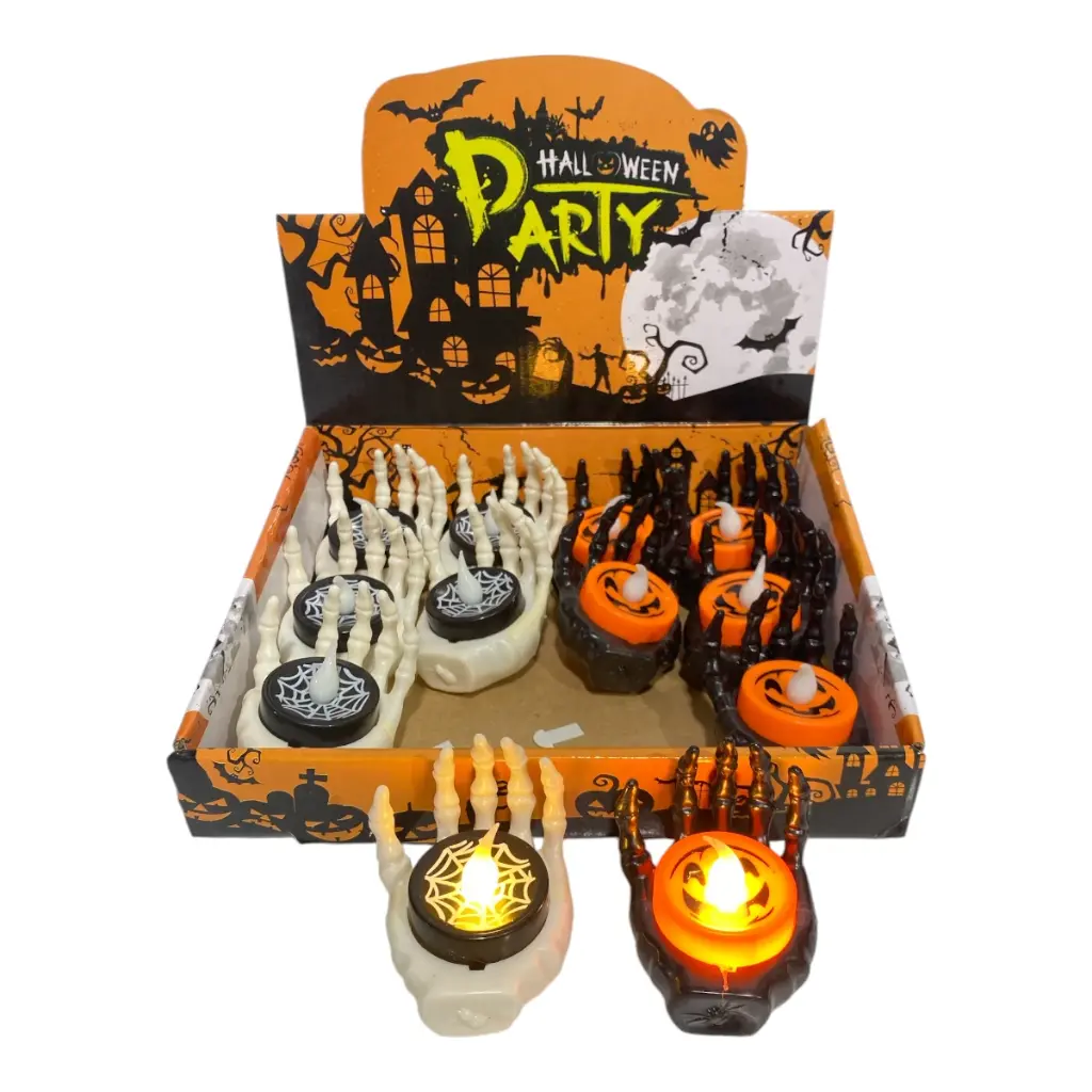 VELA HALLOWEEN MANO CALABERA C/LUZ 6.5X5.5 CM
