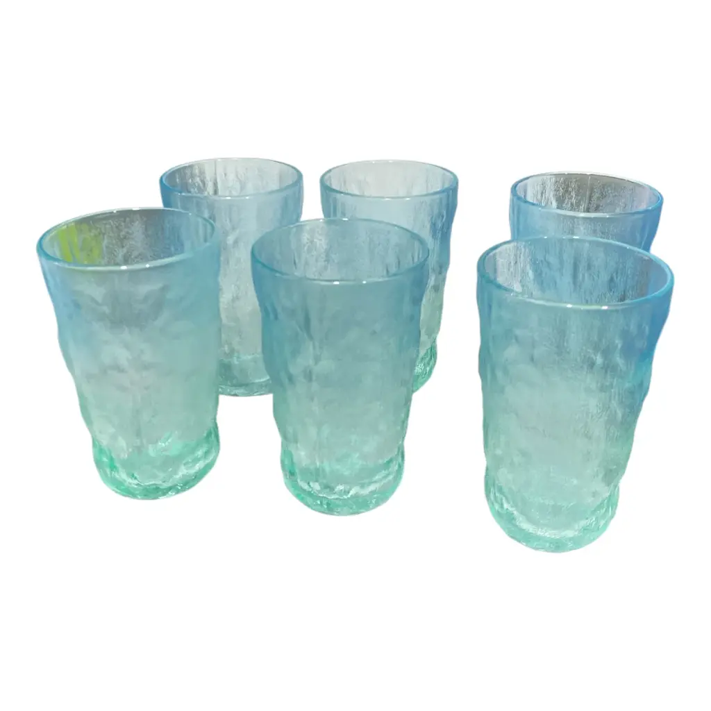 SET DE 6 VASOS DE VIDRIO VERDE TURQUEZA 305ML