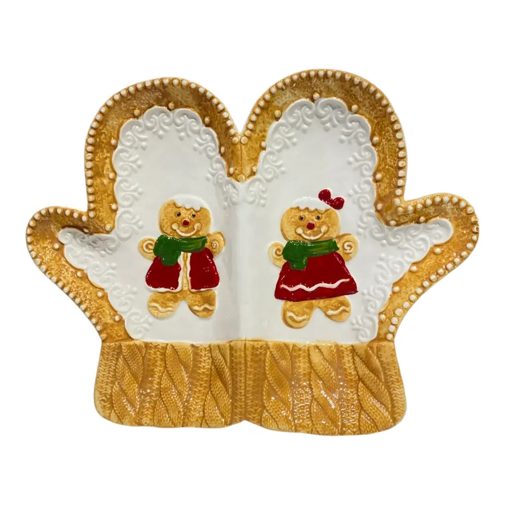BANDEJA NAVIDEÑA GUANTE JENGIBRE PORCELANA 27X22X3.5CM