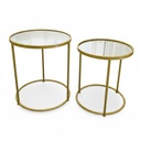MESA METALICA REDONDA DORADA SETX2 PZ. BASE DE ESPEJO. 42X49CM Y 37X43.5CM