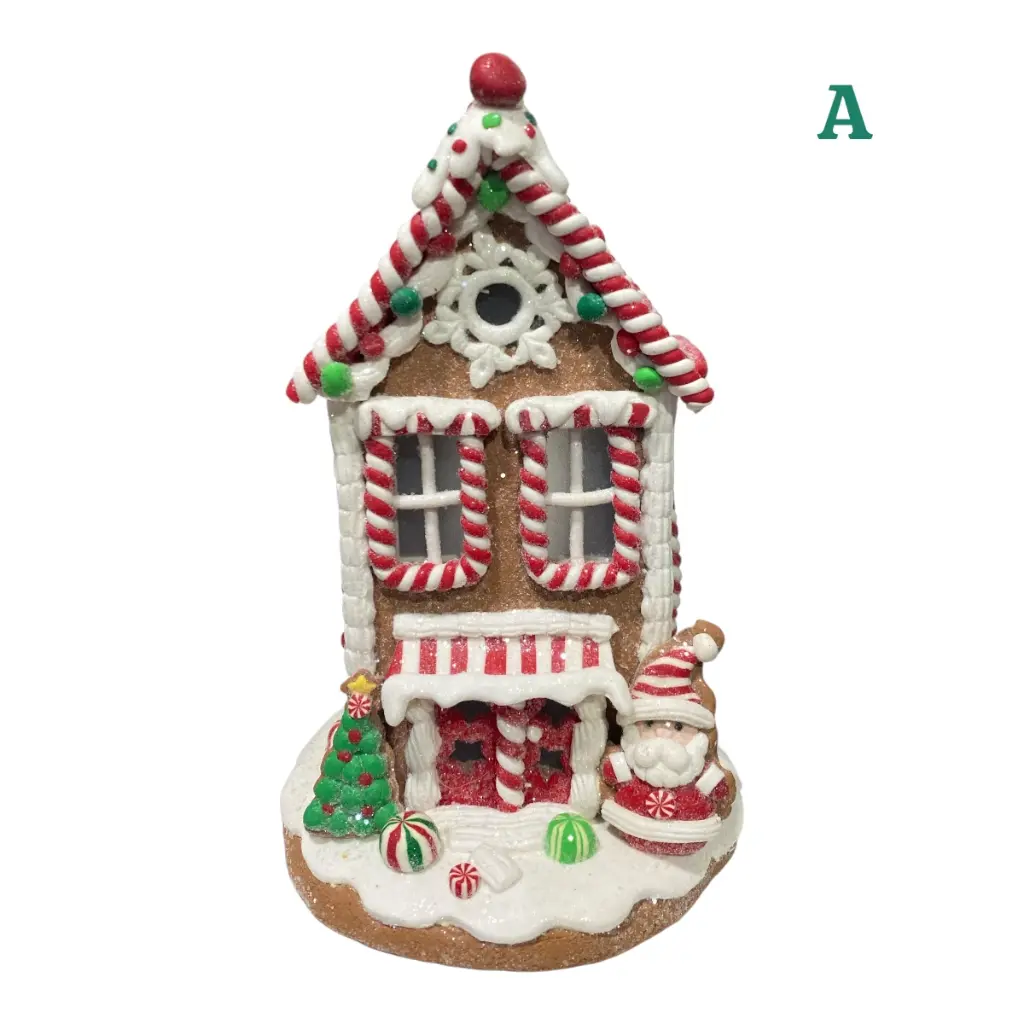 CASA NAVIDEÑA JENGIBRE CANDY 3 MODELOS C/LUZ LED A BATERIA 14X22CM
