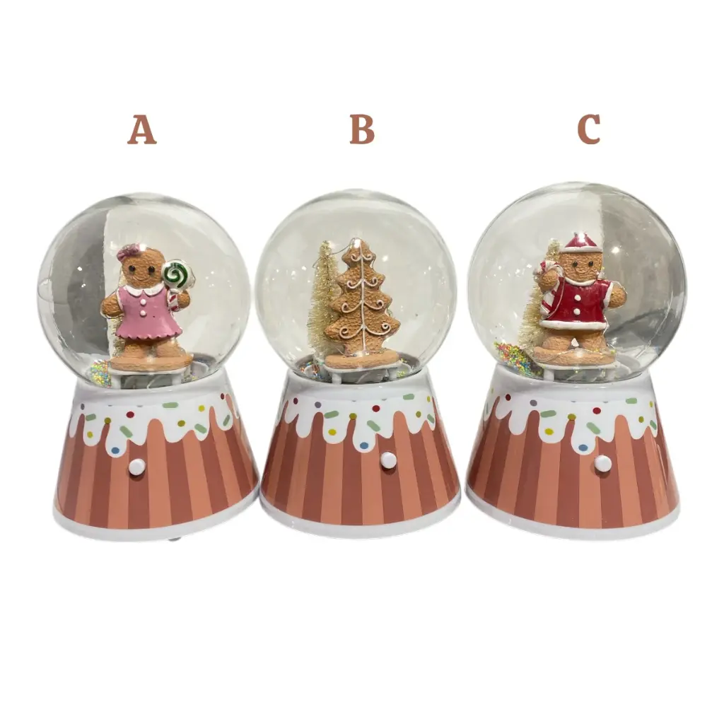 ESFERA NAVIDEÑA JENGIBRE  C/LUZ LED Y BOLITAS DE COLORES A PILAS 12X18CM