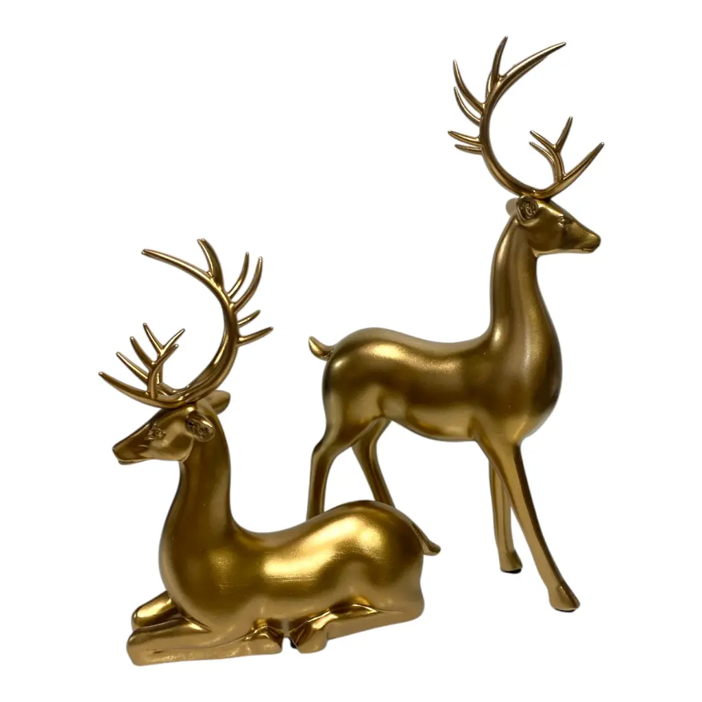 RENO NAVIDEÑO SETX2PZS. DORADO/CHAMPAGNE POLIRESINA 18X30CM, 17X20CM