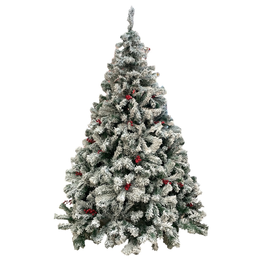 ARBOL DE NAVIDAD TRADICIONAL NEVADO AMERICANO C/FRUTOS ROJOS 210CM 0356