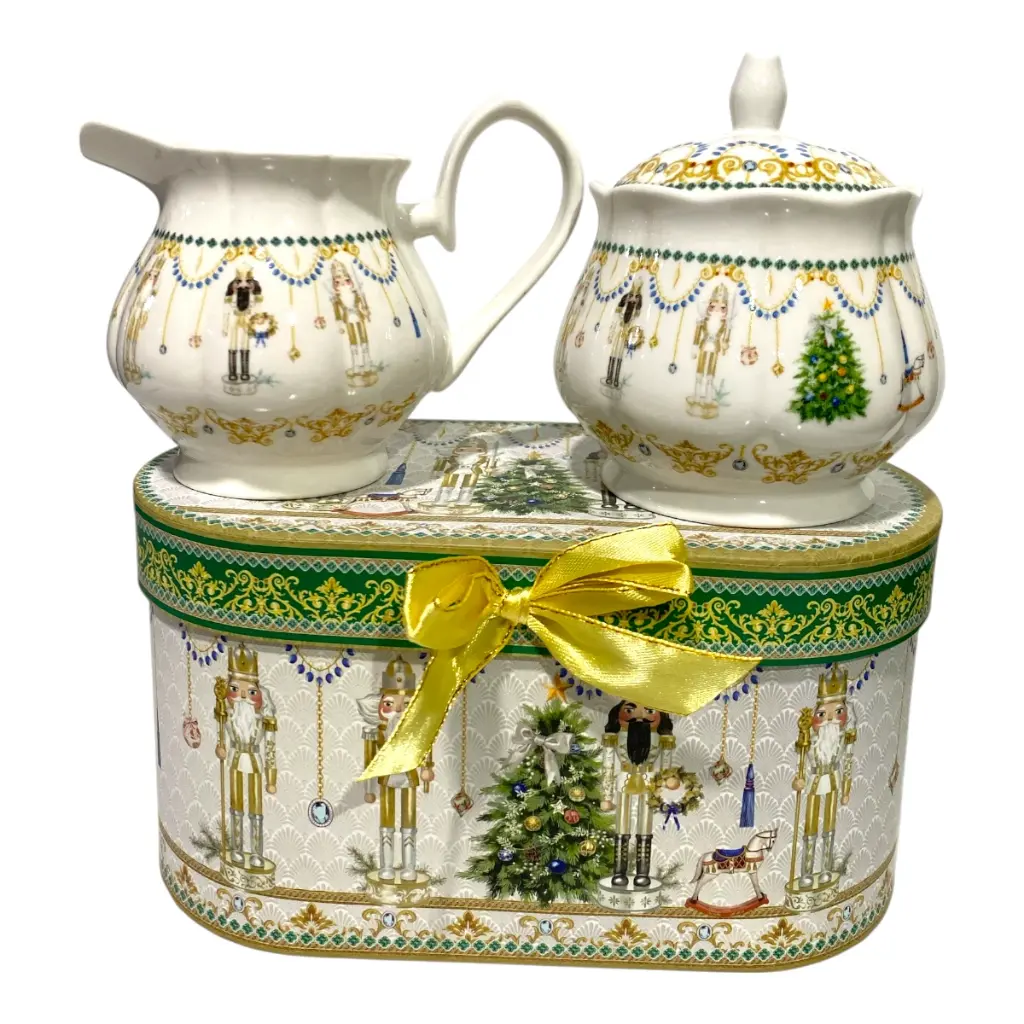 AZUCARERA Y CREMERA CASCANUEZ PORCELANA 21X11X11CM EN CAJA